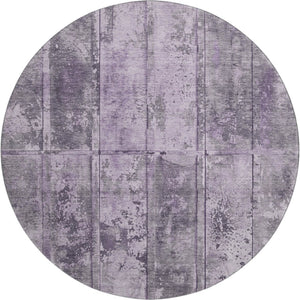 HomeRoots 8' Stylish Purple and Gray Striped Washable Round Rug with Non-Slip Backing and UV Protection 698020