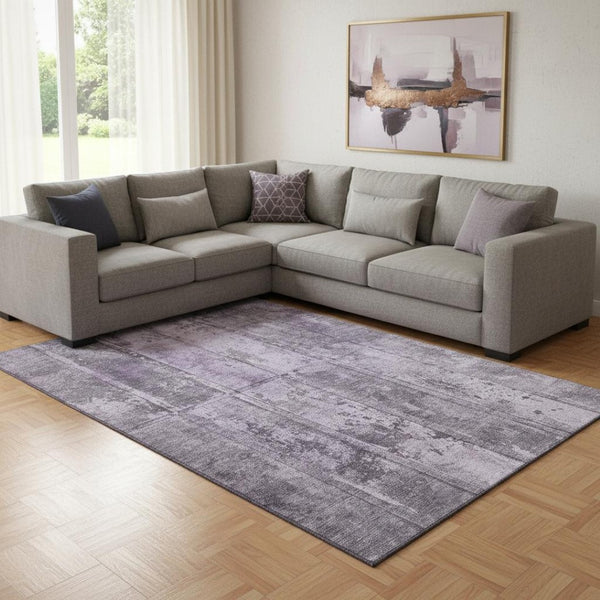 HomeRoots 8' X 10' Purple and Gray Striped Washable Area Rug – Durable, Stylish, UV-Protected for Everyday Use 698021
