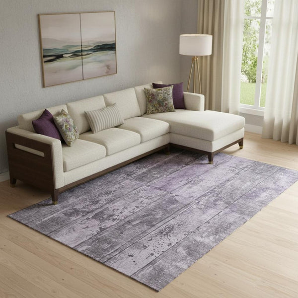 HomeRoots 10' X 14' Purple and Gray Striped Washable Area Rug - UV Resistant, Durable & Stylish for Any Space! 698023