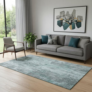 HomeRoots 5' X 8' Teal and Gray Striped Area Rug - Washable, UV-Resistant, Durable for High-Traffic Spaces! 698025