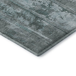 HomeRoots 5' X 8' Teal and Gray Striped Area Rug - Washable, UV-Resistant, Durable for High-Traffic Spaces! 698025