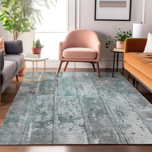 HomeRoots 5' X 8' Teal and Gray Striped Area Rug - Washable, UV-Resistant, Durable for High-Traffic Spaces! 698025