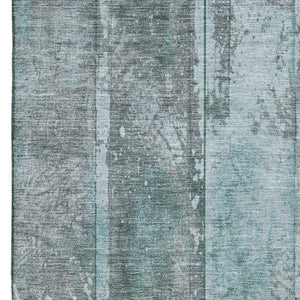 HomeRoots 5' X 8' Teal and Gray Striped Area Rug - Washable, UV-Resistant, Durable for High-Traffic Spaces! 698025