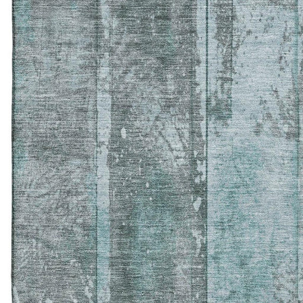 HomeRoots 5' X 8' Teal and Gray Striped Area Rug - Washable, UV-Resistant, Durable for High-Traffic Spaces! 698025