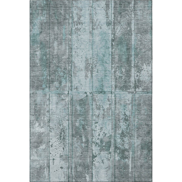 HomeRoots 5' X 8' Teal and Gray Striped Area Rug - Washable, UV-Resistant, Durable for High-Traffic Spaces! 698025