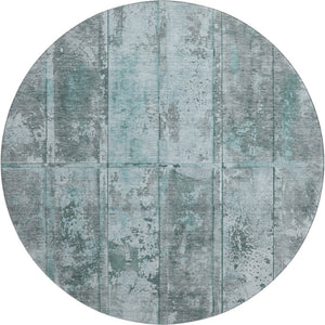 HomeRoots 8' Teal and Gray Striped Round Rug - Washable, UV-Protected, Stain-Resistant for High-Traffic Areas 698026