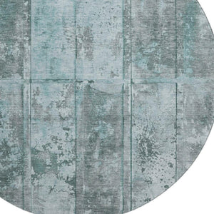 HomeRoots 8' Teal and Gray Striped Round Rug - Washable, UV-Protected, Stain-Resistant for High-Traffic Areas 698026