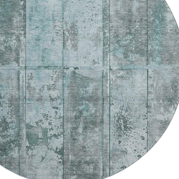 HomeRoots 8' Teal and Gray Striped Round Rug - Washable, UV-Protected, Stain-Resistant for High-Traffic Areas 698026