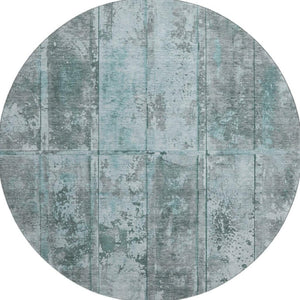 HomeRoots 8' Teal and Gray Striped Round Rug - Washable, UV-Protected, Stain-Resistant for High-Traffic Areas 698026