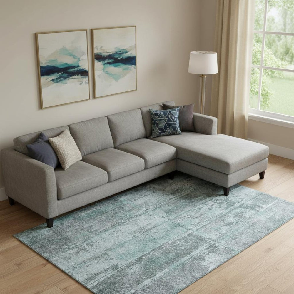 HomeRoots 9' X 12' Teal and Gray Striped Area Rug - Washable, Stain-Resistant, UV Protected for Busy Homes 698028