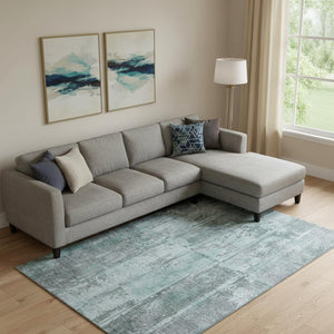 HomeRoots 9' X 12' Teal and Gray Striped Area Rug - Washable, Stain-Resistant, UV Protected for Busy Homes 698028