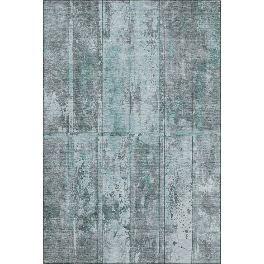 HomeRoots 9' X 12' Teal and Gray Striped Area Rug - Washable, Stain-Resistant, UV Protected for Busy Homes 698028
