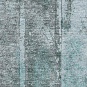 HomeRoots 9' X 12' Teal and Gray Striped Area Rug - Washable, Stain-Resistant, UV Protected for Busy Homes 698028