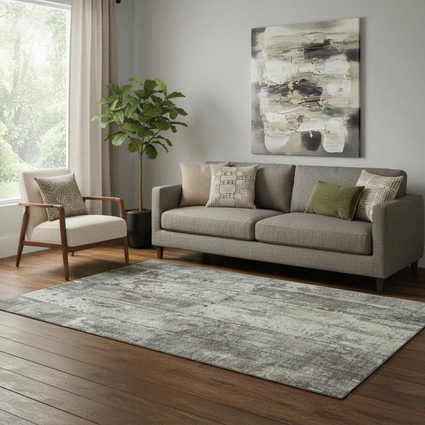 HomeRoots 5' Taupe Beige Gray Striped Washable Area Rug - Durable, UV Protected, Easy-Care, Stain Resistant Design 698031