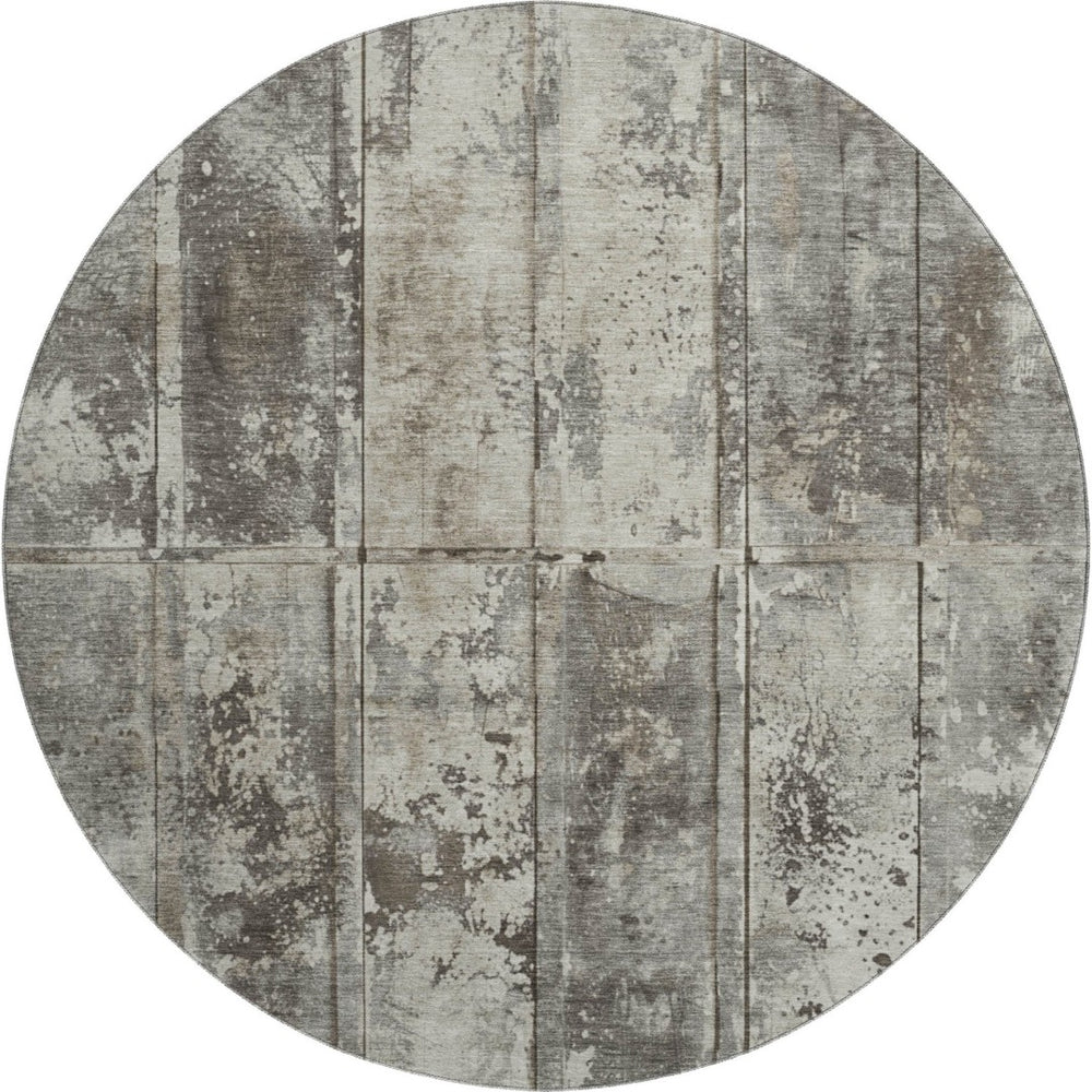 HomeRoots 8' Stylish Taupe Beige and Gray Striped Washable Round Rug with UV Protection for All Spaces 698032