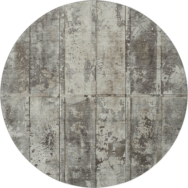 HomeRoots 8' Stylish Taupe Beige and Gray Striped Washable Round Rug with UV Protection for All Spaces 698032