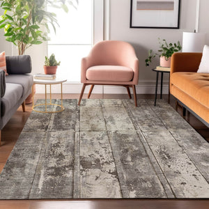 HomeRoots 8' X 10' Striped Taupe Beige and Gray Washable Area Rug - Durable, Stain Resistant, UV Protected Elegance 698033
