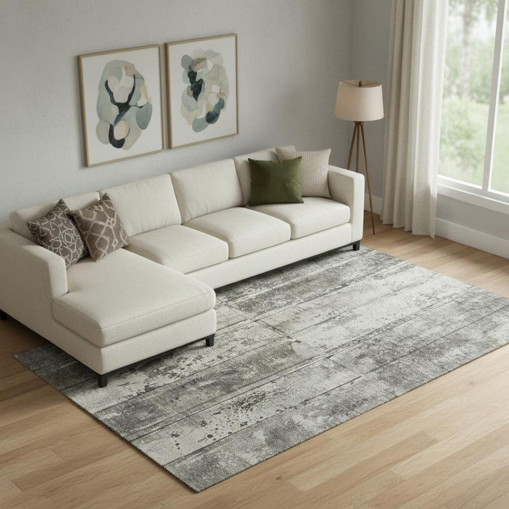 HomeRoots 9' X 12' Stylish Taupe Beige and Gray Striped Washable Area Rug with UV Protection for Any Room 698034