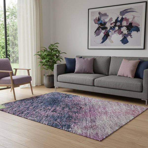 HomeRoots 5' X 8' Stylish Blush Mint Green Charcoal Area Rug – Washable, UV Protected & Stain-Resistant Design 698037