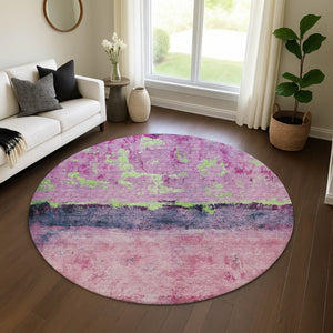 HomeRoots 8' Washable Round Rug in Blush, Mint Green & Charcoal - UV Protected, Durable & Stylish Design 698038