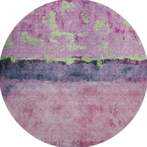 HomeRoots 8' Washable Round Rug in Blush, Mint Green & Charcoal - UV Protected, Durable & Stylish Design 698038