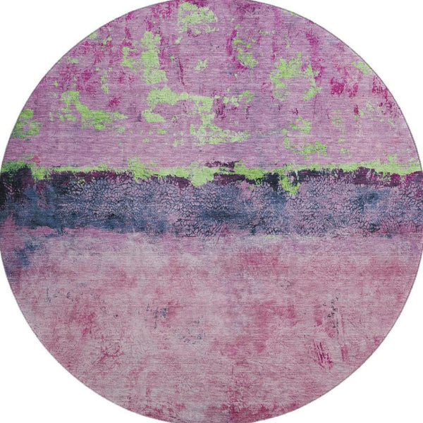 HomeRoots 8' Washable Round Rug in Blush, Mint Green & Charcoal - UV Protected, Durable & Stylish Design 698038