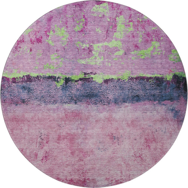 HomeRoots 8' Washable Round Rug in Blush, Mint Green & Charcoal - UV Protected, Durable & Stylish Design 698038