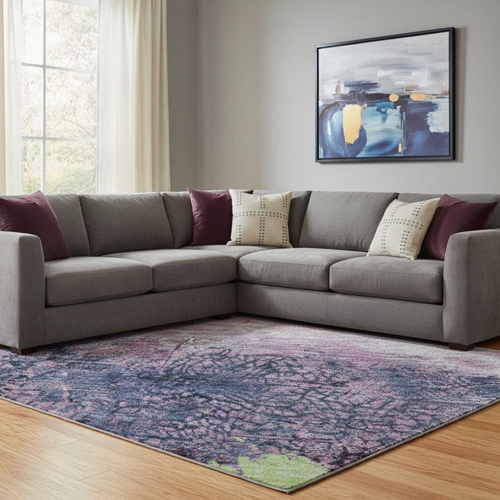 HomeRoots 8' X 10' Washable Contemporary Blush Mint Green Charcoal Area Rug with UV Protection & Non-Slip Backing 698039
