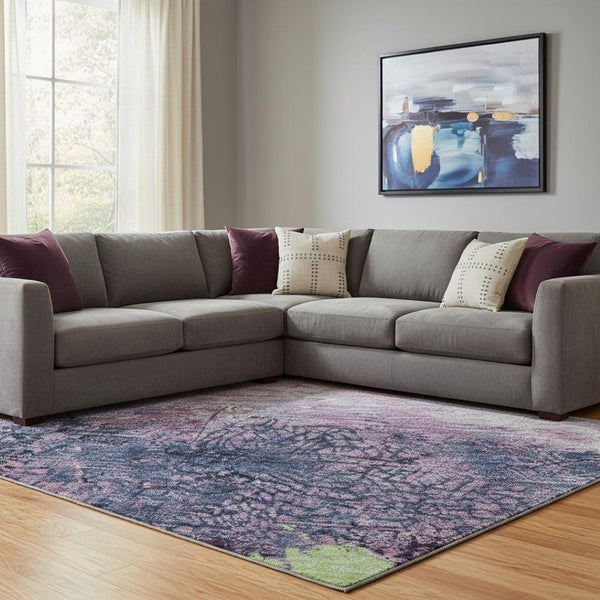 HomeRoots 8' X 10' Washable Contemporary Blush Mint Green Charcoal Area Rug with UV Protection & Non-Slip Backing 698039