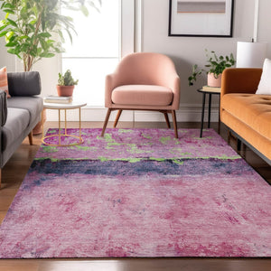 HomeRoots 10' X 14' Stylish Blush Mint Green Charcoal Abstract Area Rug - Washable, UV Protected & Durable 698041