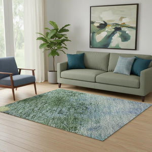 HomeRoots 5' X 8' Blue, Gold & Ivory Abstract Washable Area Rug - UV Protected, Stain Resistant & Durable Design 698043