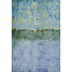 HomeRoots 5' X 8' Blue, Gold & Ivory Abstract Washable Area Rug - UV Protected, Stain Resistant & Durable Design 698043