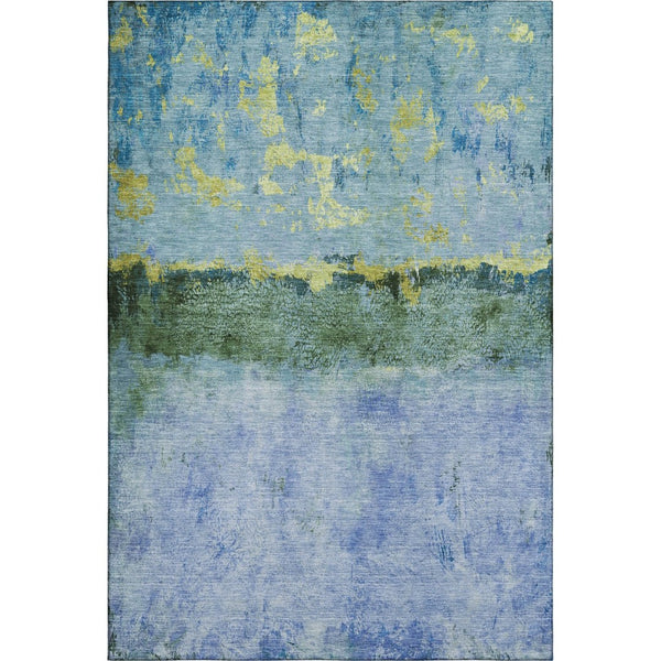 HomeRoots 5' X 8' Blue, Gold & Ivory Abstract Washable Area Rug - UV Protected, Stain Resistant & Durable Design 698043