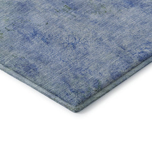 HomeRoots 5' X 8' Blue, Gold & Ivory Abstract Washable Area Rug - UV Protected, Stain Resistant & Durable Design 698043