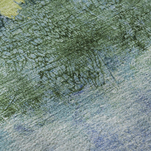 HomeRoots 5' X 8' Blue, Gold & Ivory Abstract Washable Area Rug - UV Protected, Stain Resistant & Durable Design 698043