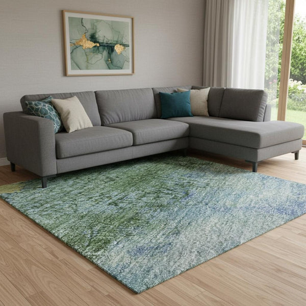 HomeRoots 8' X 10' Contemporary Blue Gold Ivory Abstract Area Rug - Stain Resistant, UV Protected, Durable Design 698045