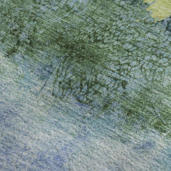 HomeRoots 10' X 14' Blue Gold Ivory Abstract Area Rug - Durable, Washable, UV-Protected for Modern Spaces! 698047