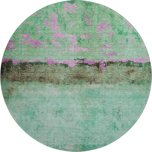 HomeRoots 8' Vibrant Abstract Round Rug in Green, Teal, and Pink – Washable, UV-Protected for Modern Spaces 698050