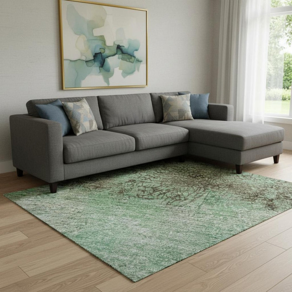 HomeRoots 8' X 10' Vibrant Green Teal & Pink Abstract Washable Area Rug with UV Protection for Modern Homes 698051