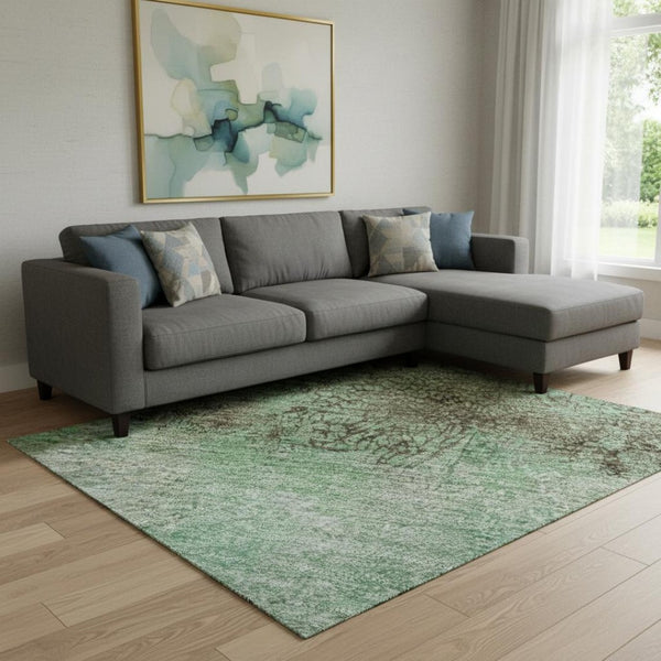 HomeRoots 8' X 10' Vibrant Green Teal & Pink Abstract Washable Area Rug with UV Protection for Modern Homes 698051