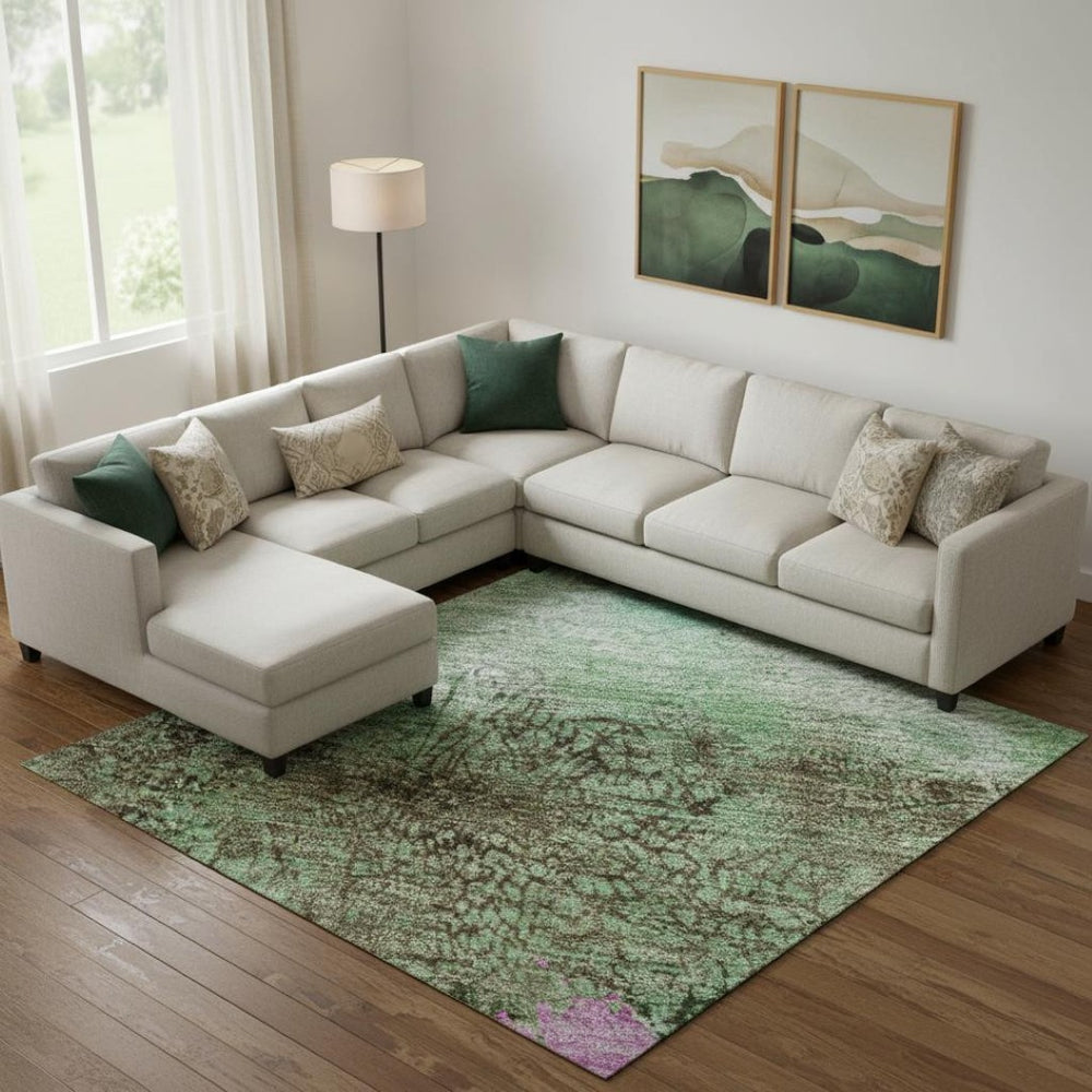 HomeRoots 9' X 12' Vibrant Green Teal Pink Abstract Washable Area Rug with UV Protection for Stylish Spaces 698052