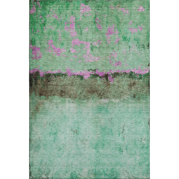 HomeRoots 10' X 14' Abstract Washable Area Rug in Green, Teal & Pink - Durable, Stain Resistant, UV Protected! 698053