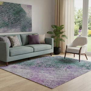 HomeRoots 5' X 8' Abstract Washable Area Rug in Plum Gold & Emerald - UV Protected, Durable & Stylish Design 698055