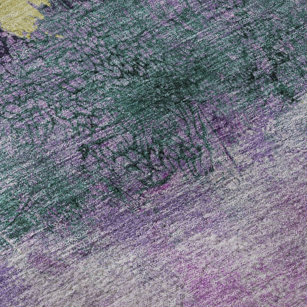 HomeRoots 5' X 8' Abstract Washable Area Rug in Plum Gold & Emerald - UV Protected, Durable & Stylish Design 698055