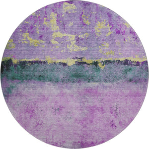 HomeRoots 8' Vibrant Plum Gold Emerald Abstract Round Rug - Washable, UV Protected, Non-Slip for All Spaces 698056