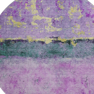 HomeRoots 8' Vibrant Plum Gold Emerald Abstract Round Rug - Washable, UV Protected, Non-Slip for All Spaces 698056