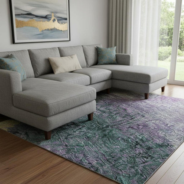 HomeRoots 8' X 10' Vibrant Plum Gold and Emerald Abstract Area Rug - Washable, UV Protected, Stylish & Durable 698057