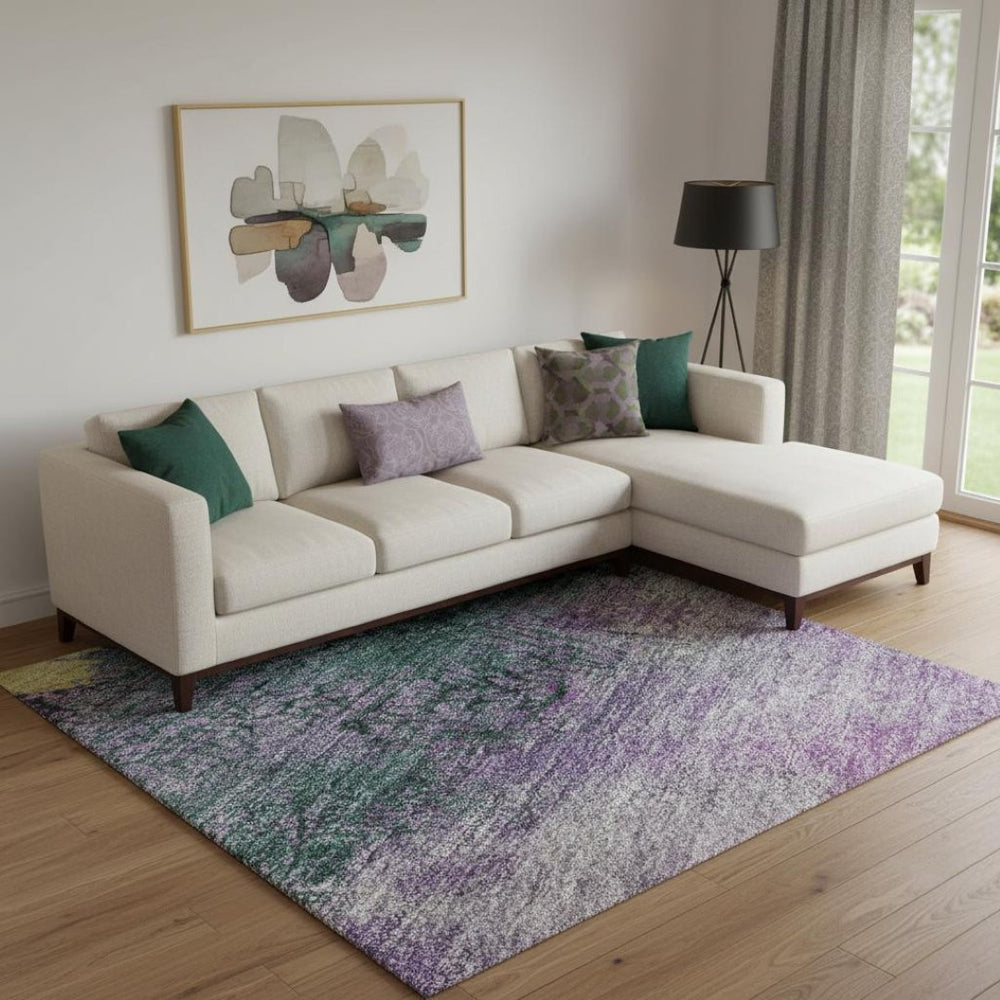 HomeRoots 9' X 12' Abstract Washable Area Rug in Plum, Gold & Emerald - Stylish UV-Protected & Durable Design 698058