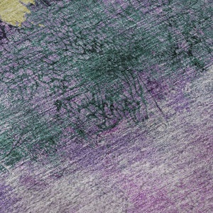 HomeRoots 9' X 12' Abstract Washable Area Rug in Plum, Gold & Emerald - Stylish UV-Protected & Durable Design 698058