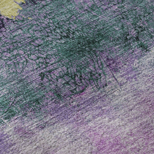 HomeRoots 9' X 12' Abstract Washable Area Rug in Plum, Gold & Emerald - Stylish UV-Protected & Durable Design 698058
